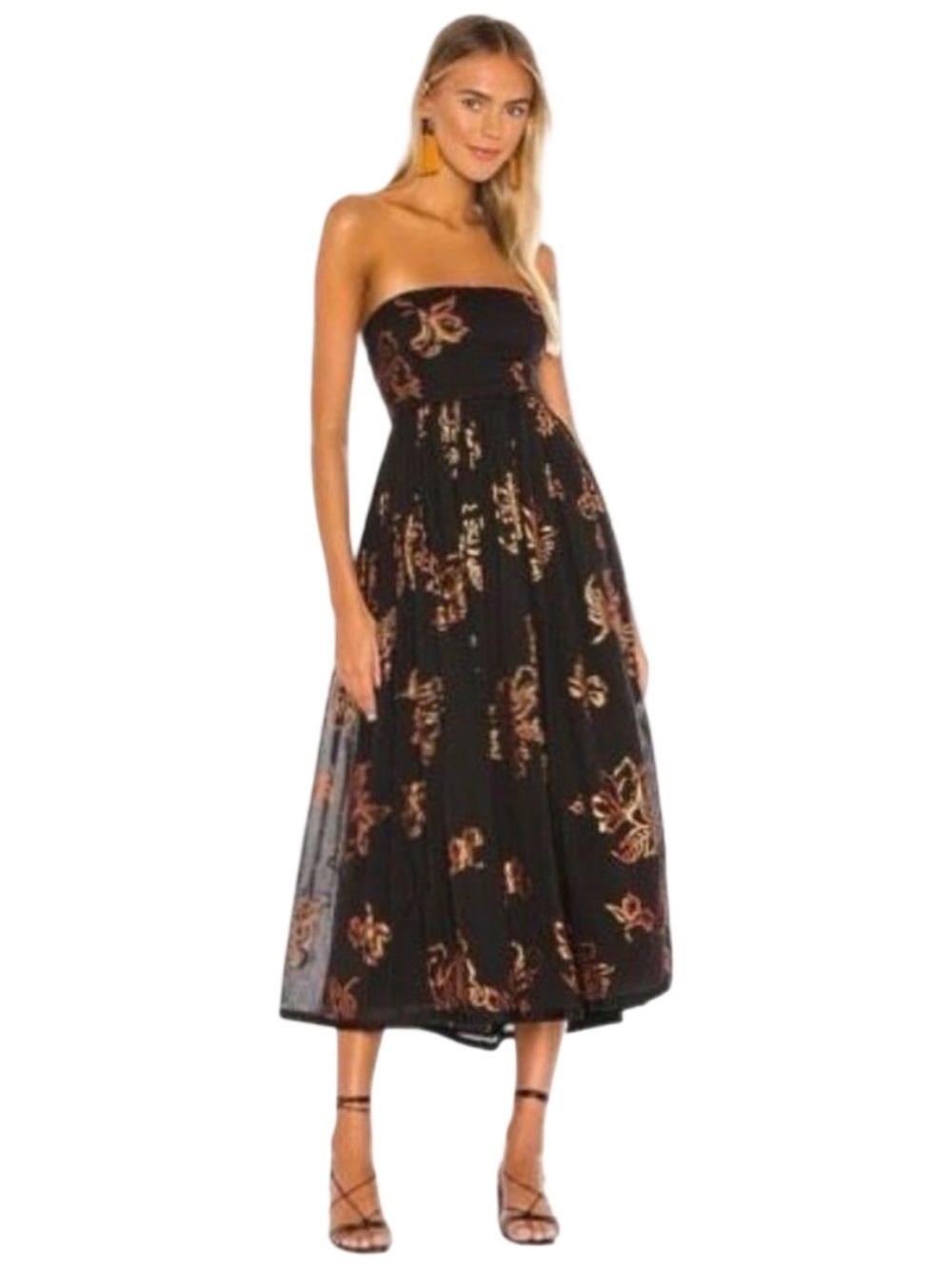 Free People Baja Babe Midi Dress - Black Combo - Size XS
